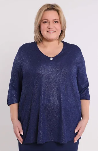 Camicetta blu navy lucida con spilla
