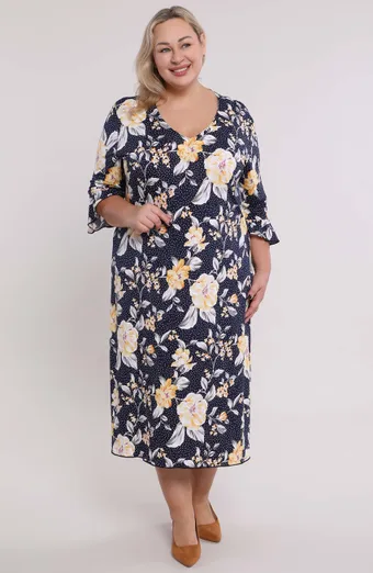 Abito blu navy fiori gialli