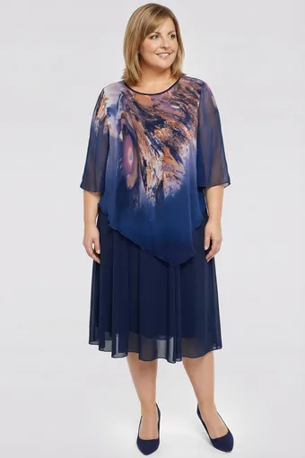 Abito blu navy con motivo marrone