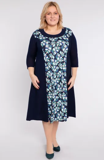 Abito blu navy con foglie verdi