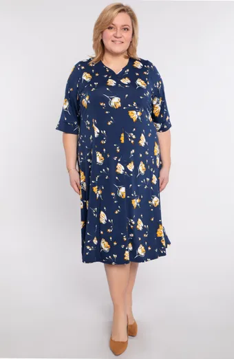 Abito blu navy con fiori gialli