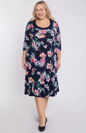 Abito blu navy con fiori rosa
