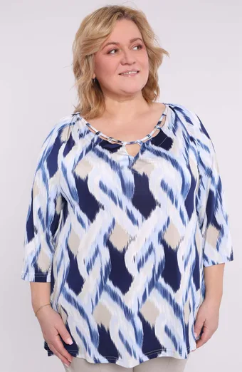 Tunica a fantasia blu e beige