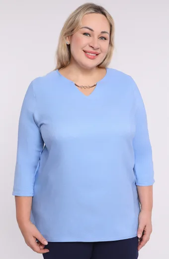 Camicetta azzurra scollatura oro