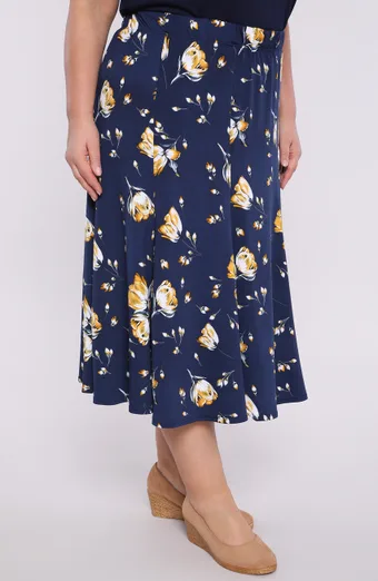 Gonna blu navy con fiori gialli