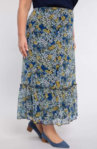 Gonna in chiffon floreale blu e giallo