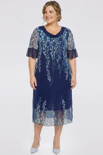 Abito blu navy con fiori verdi