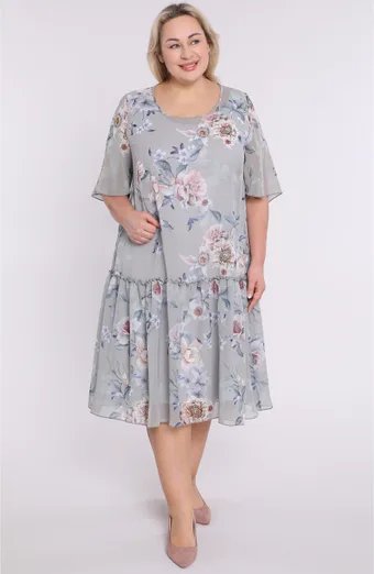 Abito floreale grigio in chiffon