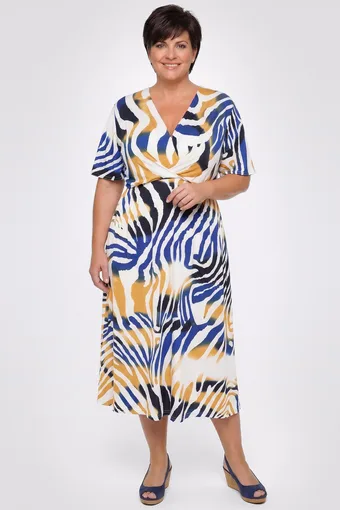 Abito con motivo zebrato blu navy e giallo