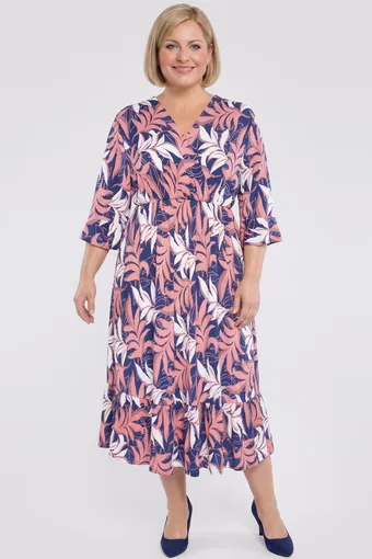 Abito blu navy con foglie arancioni