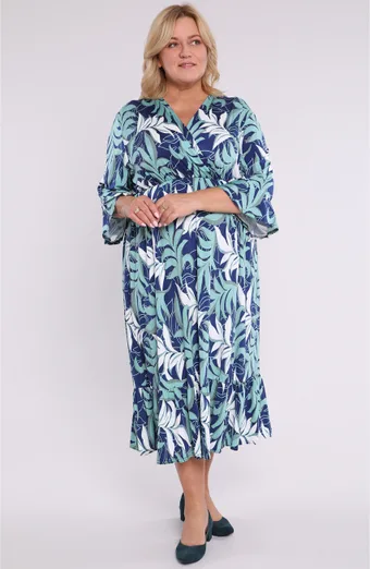 Abito blu navy con foglie verde chiaro