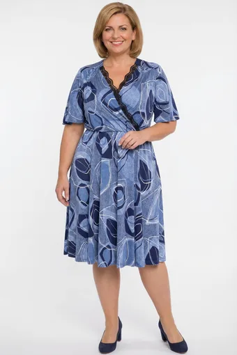Abito blu navy a fantasia con pizzo