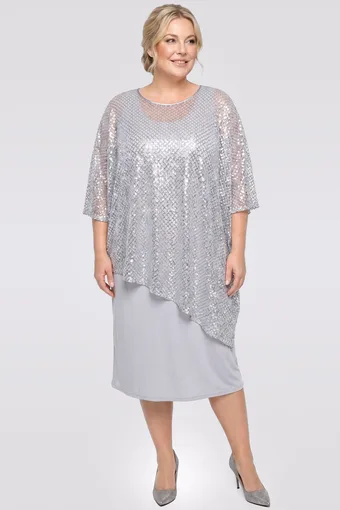 Abito grigio asimmetrico con paillettes