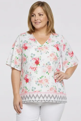 Camicetta bianca ampia con rose