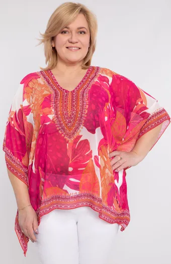 Poncho con fantasia rosa