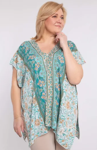 Poncho con fantasia turchese