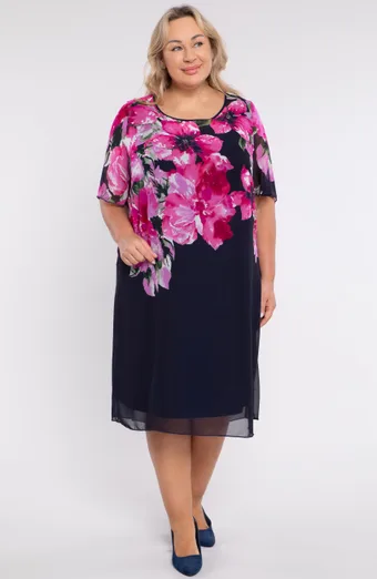 Abito blu navy fiori rosa
