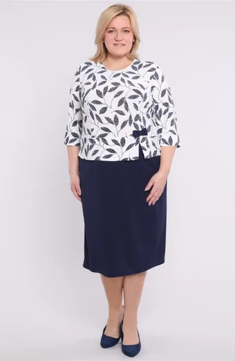 Abito bianco con foglie blu navy