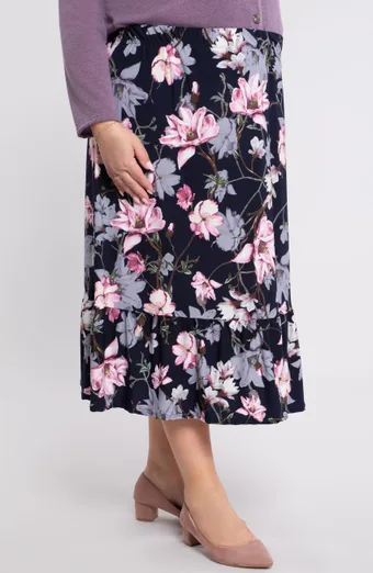 Gonna blu navy con grandi fiori