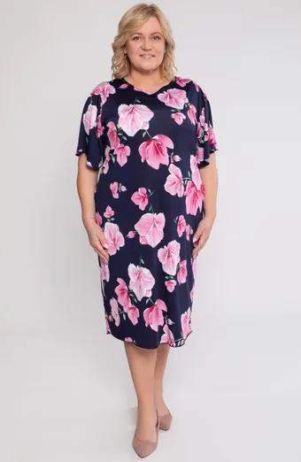 Abito blu navy con fiori rosa