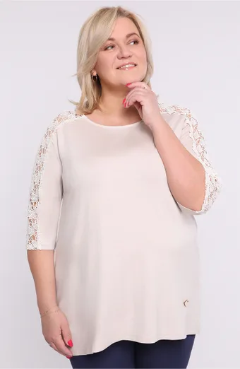 Tunica beige con spalle in pizzo