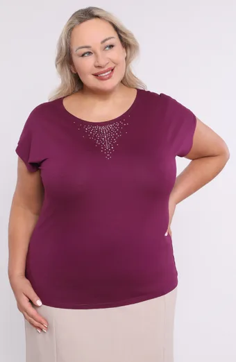 Blusa viola a pipistrello con decorazioni argentate
