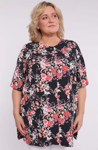 Tunica nera con fiori rosa