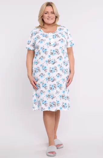 camicia da notte bianca con fiori blu fiordaliso