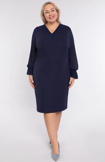 Abito blu navy con maniche in chiffon