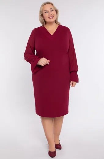 Abito bordeaux con maniche in chiffon
