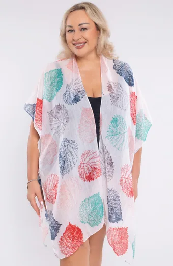 Cardigan con foglie rosse e blu navy