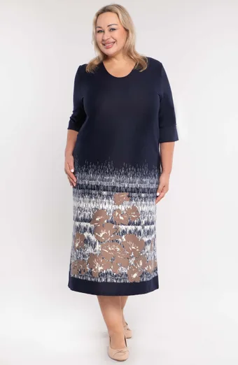 Caldo abito blu navy con motivo beige