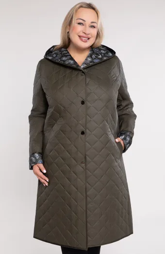 Cappotto trapuntato verde con fodera fantasia