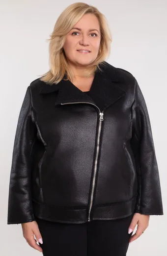 Cappotto corto in pelle di pecora nera