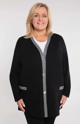 Cardigan nero con quadri argentati