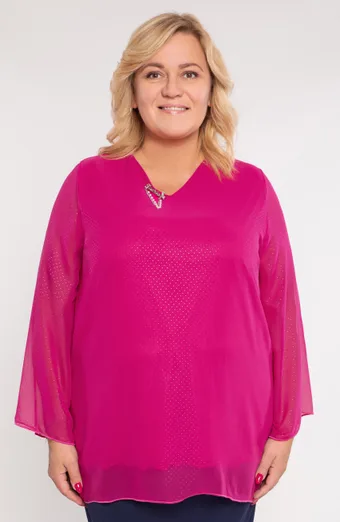 Tunica fucsia con spilla