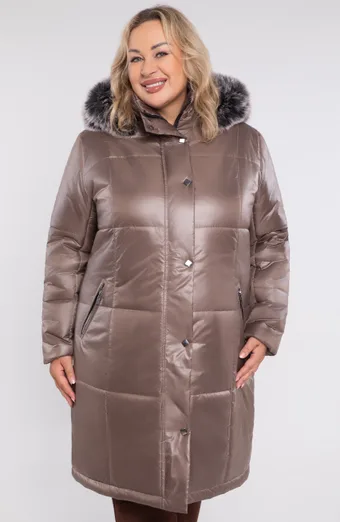 giacca invernale grigia e beige con decorazione