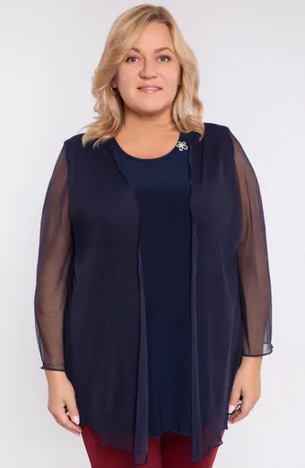 Camicetta blu navy con mantello in rete