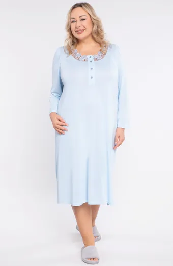camicia da notte blu con pizzo e bottoni