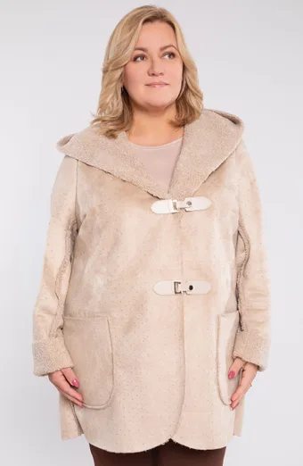 Cappotto di pelliccia beige con paillettes