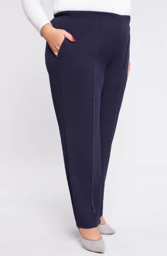 Pantaloni blu navy con cristalli sulle gambe