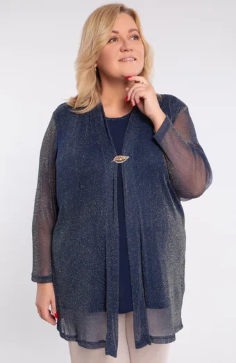 Tunica blu navy con cardigan con filo dorato
