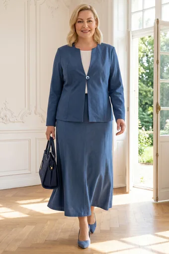 blazer di lino blu con tasche