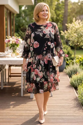 Abito a balze color rosa beige
