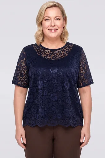 camicetta blu navy in pizzo floreale