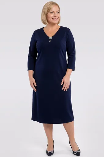 Abito elegante blu navy con spilla