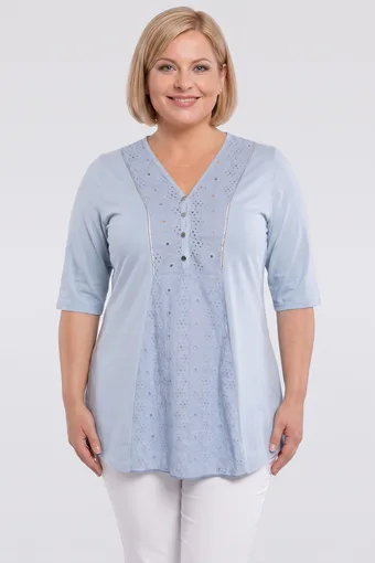 Tunica blu con fiori ricamati