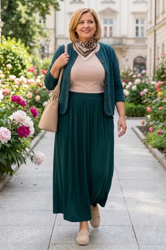 Gonna felpata verde con tasche