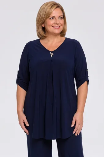 Tunica blu navy con spilla