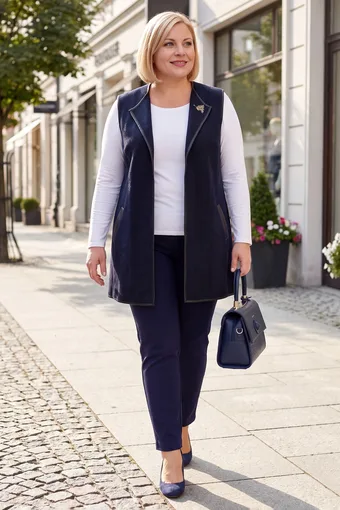 gilet blu navy con spilla